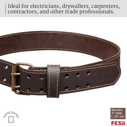 FESA Men's Leather Tool Belt - Handcrafted Top Grain Leather Tool Pouch Belt for Carpenters & Other Trade Professionals - color: Brown - 2" Wide - L
