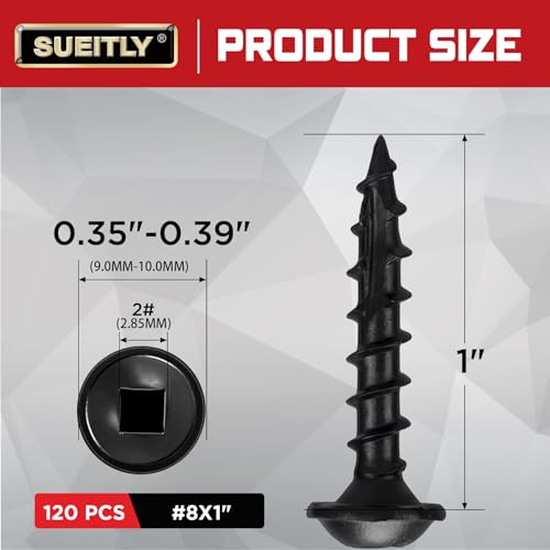 Pocket Hole Screws #8 x 1, 120 PCS Black Square Drive Wood Screws, Self Tapping Screws for Woodworking - size: #8 x 1"