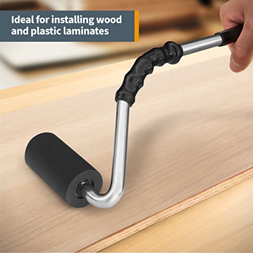 POWERTEC 14" Curved Handle J Roller, 1-1/2 Inch Diameter, 3 Inch Wide For Floor/Veneers Laminate Wall Coverings & Edge Banding Roller Tool with Rubber Roller (71011) - style: 14" Curved Handle, 1 Pack