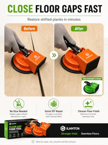 Floor Gap Fixer Tool Repair Kit, Heavy Duty Suction Cup Lifter for Laminate, LVP & Floating Wood Floors, Hardwood Plank Closer Joint Puller with Rubber Mallet & 5 Reusable Sticky Pads (Green) - color: Green