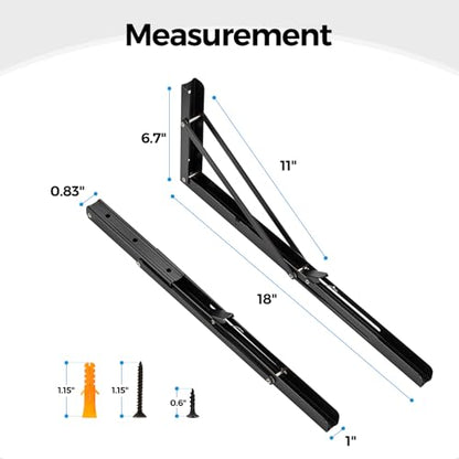 Matte Black Folding Shelf Brackets, 18 Inch, 2 Pack - size: 18 Inch