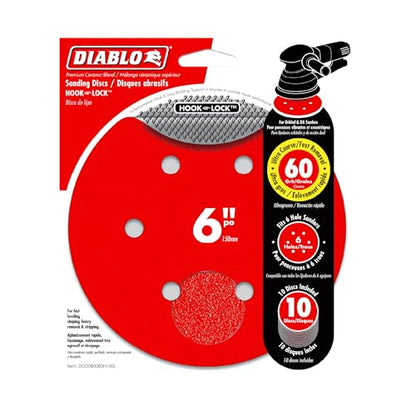 Diablo Hook and Lock ROS Sanding Discs - 6", 60 Grit, Coarse, 10-Pack