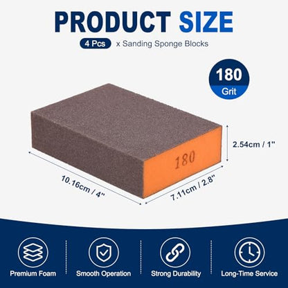 4Pcs 180Grit Sanding Sponges, Wet Dry Sanding Blocks - size: 180Grit