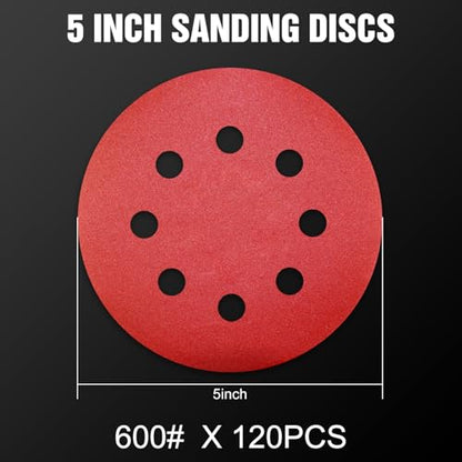 120 Pcs 5 inch Sanding Discs 600 Grit 8 Hole Hook and Loop - style: 120 Pcs-600 Grit