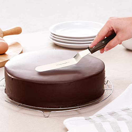 Offset Cake Icing Spatula Set of 3 Professional Stainless Steel Decorating Frosting Spatulas (4"-6"-8" Flexible Resistant Blade) Angled with Wooden Handle - size: 4" & 6" & 8" Offset spatulas