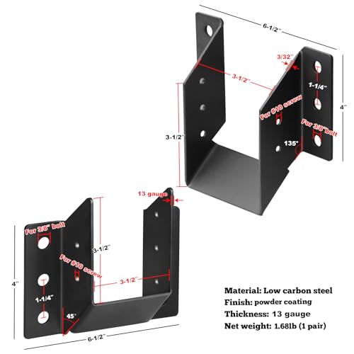 2 Pairs Angled Joist Hanger for 4x6 Lumber,45°Slope Up and Down,13 Gauge - size: 4x6 Lumber