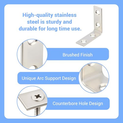 WellMade 1-1/2 " Stainless Steel L Brackets - 20 Pack Corner Braces for Shelves, Furniture, Cabinets - Rustproof & Easy Installation with 80 Screws - size: 1.5 Inch（20pack）