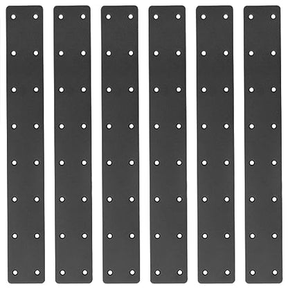 6 Pack 14-3/4" x 2" Black Flat Mending Plate, Metal Steel Long Bracket - size: 14-3/4" x 2"