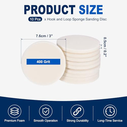 10Pcs 3 Inch Hook and Loop Sponge Sanding Disc, 400 Grit - size: 3 Inch 400 Grit