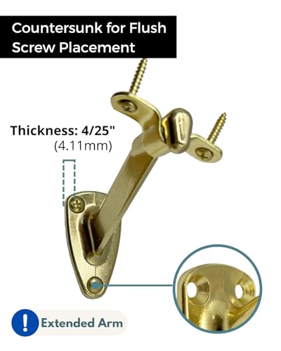 Heavy Duty Brass Plated Zinc Handrail Brackets Extended Neck Wall Mount Design Includes Screws for Stair Railing Support 2 Pack | HOWTOOL