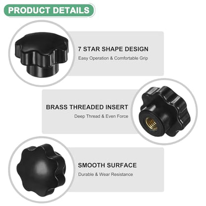 M METERXITY 2-Pack 7 Star Knobs, M10 Female Thread 40mm Seven-Pointed Head Blind Hole Clamping Grip Handles for Machinery/Electronic/Woodworking, Brass Screw-On Threaded Knob [Black] - size: M10x40mm