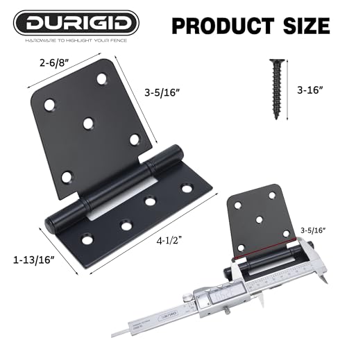 2 Pack 3-1/2 Inch Shed Door Hinges Gate Hinges, Gate Hinges Heavy Duty for Wood Fence Barn Door, Offset Screw Holes, Matte Black Powder Coating