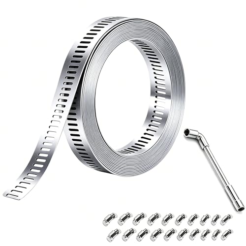 Large Hose Clamps 1/2IN, 304 Stainless Steel Assortment Kit, Cut-To-Fit 33ft Metal Strap 20 Fasteners L Socket Wrench, Worm Gear Hose Duct Clamp, Band Screw Clamps For Auto,Hvac,Duct,Pipe,Fuel Line - size: 33FT Strap + 20 Fasteners