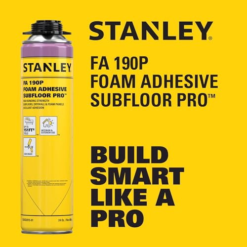 Stanley FA190P Subfloor Adhesive Kit (12x24 Oz) – Polyurethane Expanding Foam Construction Adhesive with Strong Bonding for Wood, Concrete, Metal – High Coverage | 24in Gun&Cleaner Included | 12 Pack - size: 24 in Gun Set, style: 12 Pack