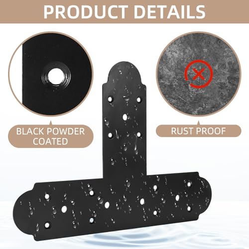 Black T Bracket, 4 pcs 13.5"x 2.9" T Shape Steel Flat Bracket Mending Plate 3mm Thickness for Wood, T Joining Brackets Connecting Brackets with Screws for Repair Wood Furniture - style: 3.5" Wide T Plate Bracket