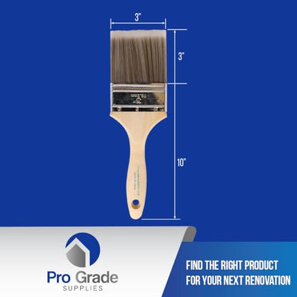 Pro Grade Paint Brushes, 3 Inch Flat Paint Brush, Trim & Stain, 2 Pack - size: 2Ea H 3F