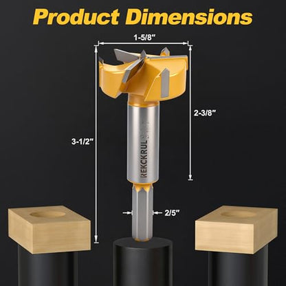 1-5/8" | 41.2mm Triple Flute Tungsten Carbide Forstner Drill Bit (Hex) - size: 1-5/8" | 41.2mm