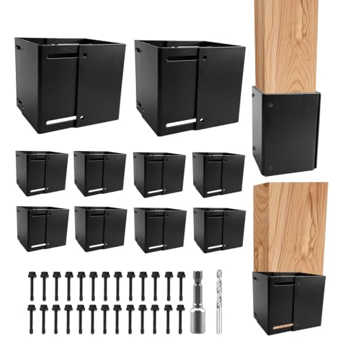 Post Base Protectors,Adjustable(Range 3.3-6 in) Protects Wood Post for Decks,Wood Fences,Porchs,Mailbox from Lawnmower and Rain Damage (10Pack)…… - color: Black