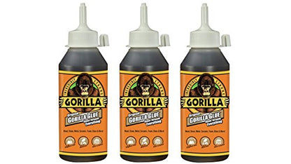 Gorilla Original Waterproof Polyurethane Glue, 8 ounce Bottle, Brown, (Pack of 3)