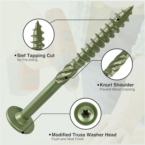 T.K.Excellent 55-Pack #14 x 3 Inch Zinc Plated Structural Lag Screws – Heavy Duty Exterior Wood Screws with Washer Head, Torx T30 Drive, Rust Resistant for Deck, Fence, Timber Framing - size: #14 x 3