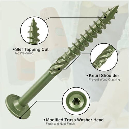 T.K.Excellent 55-Pack #14 x 3 Inch Zinc Plated Structural Lag Screws – Heavy Duty Exterior Wood Screws with Washer Head, Torx T30 Drive, Rust Resistant for Deck, Fence, Timber Framing - size: #14 x 3