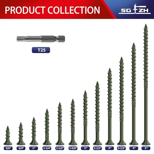 #8 x 1-5/8" Deck Screws (138Pcs) 1lb. Carbon Steel, Green, Flat Head, Rust Resistant epoxy Coated, with T25 Star Bit - color: Green, size: #8 x 1-5/8"
