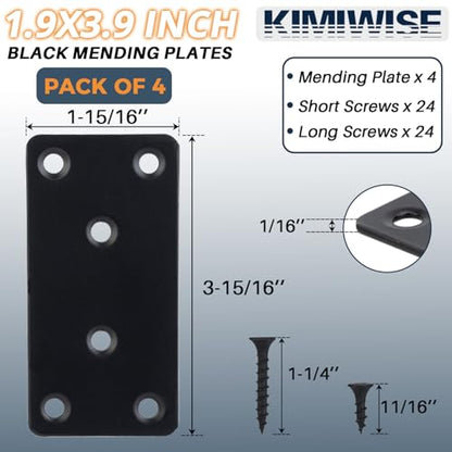 4 Pcs Flat Mending Plate, 1.9''x3.9'' Black Stainless Steel Metal Flat Straight Brace Bracket, Fixing Brace Joining Plates for Furniture, Wood, Shelves, Cabinet with 2 Different Lengths of Screws - size: 4pcs-50x100mm/1.97x3.94''