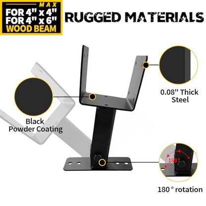 Roof Riser Bracket Kit,Adjustable Angle Roof Riser for 4 x 4(Actual:3.5" x 3.5") Lumber,Heavy Duty Steel Roof Riser Beam Bracket for Outdoor Pergola,Porch,Log Cabin with Screws - 1Pack - size: 4in-1Pack