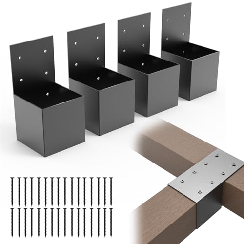 4 Pack Pergola Brackets 4x4 (Actual: 3.5x3.5 Inch), Rafter Post Bracket for Deck Railing, Wall Mount Kit for Lumber Gazebo Sunroom Carport - size: 4 Pieces