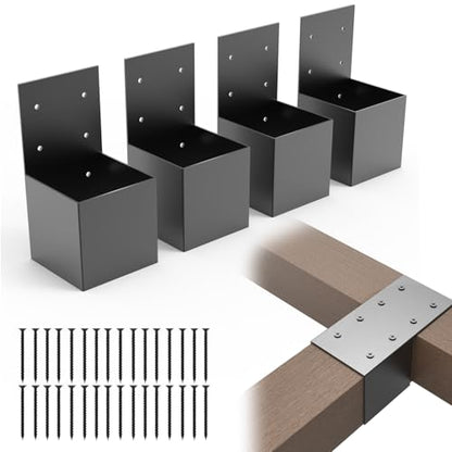 4 Pack Pergola Brackets 4x4 (Actual: 3.5x3.5 Inch), Rafter Post Bracket for Deck Railing, Wall Mount Kit for Lumber Gazebo Sunroom Carport - size: 4 Pieces