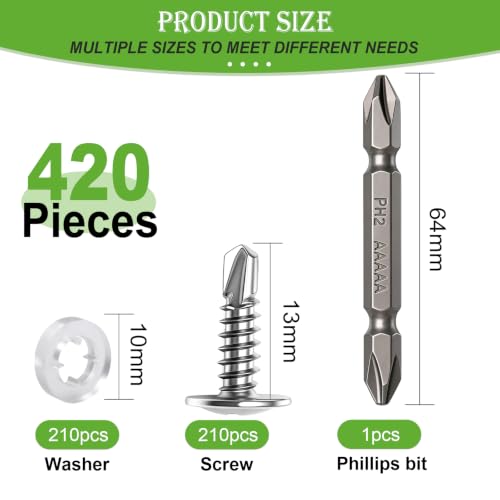 mxuteuk 420PCS #10×1/2" Self Drilling Screws, 410 Stainless Steel - size: SV #10×1/2"