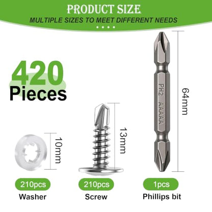 mxuteuk 420PCS #10×1/2" Self Drilling Screws, 410 Stainless Steel - size: SV #10×1/2"