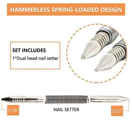 WHLLING Dual Head Nail Setter, Hammerless 1/32″& 1/16″ Spring Nail Set - size: Nail Setter