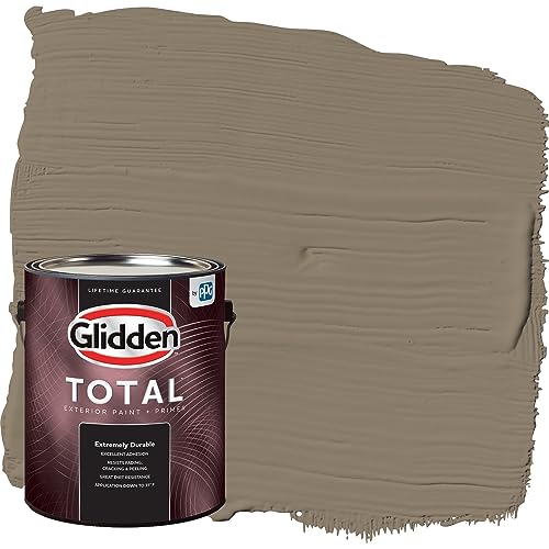 Glidden Total Exterior Paint & Primer All-in-One, Patches/Beige, Semi-Gloss, 1 Gallon - color: Patches, size: 128 Fl Oz (Pack of 1)