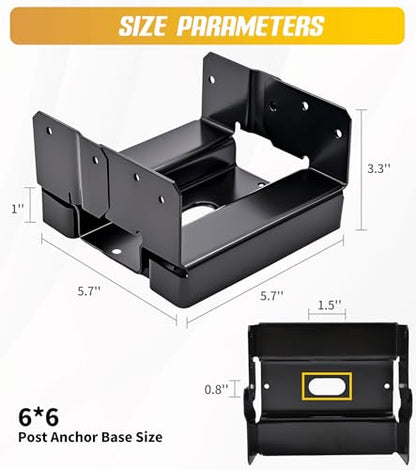 10 PCS 6x6 Post Base for Concrete,Brackets for Wood Posts,Heavy Duty Powder Coating Rust Prevention,Suitable for Deck terraces/pavilions/Steps/Fences Post Anchor Base - size: 6*6(10pcs)