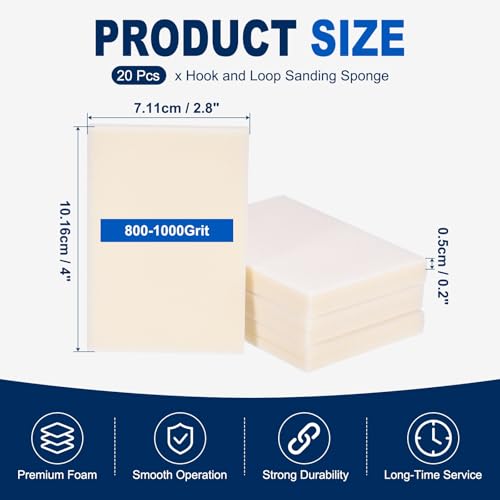 20Pcs 800-1000Grit Sanding Sponges, 4x2.8In Hook & Loop White - size: 800-1000 Grit