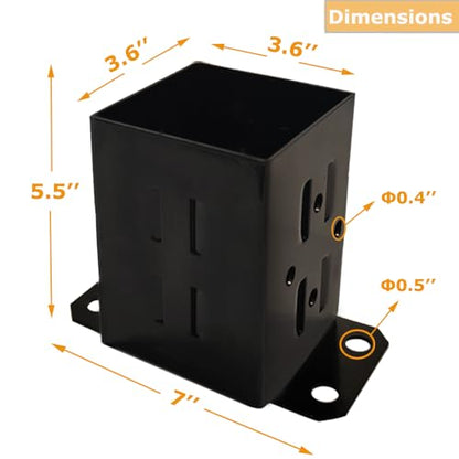 JINHAN 4x4 Wood Fence Post Base Brackets | Heavy Duty Powder-Coated 13-Gauge Steel Anchor Support, Come with Screws and Concrete Anchors (4 Pack)