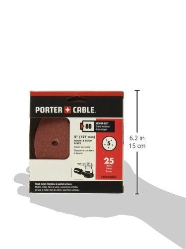 PORTER-CABLE 735500825 5-Inch 80 Grit Five-Hole Hook & Loop Sanding Discs (25-Pack) - style: 80G, 25-Pack