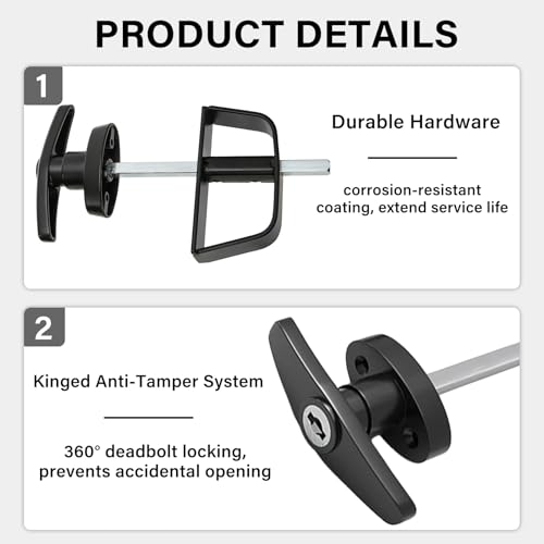 WRINGKIT Shed Door Latch Kit, T-Handle Lock with 5 Keys and 2 Spring Loaded Latches, 5-1/2" Stem Shed Door Hardware Lock for Storage Barn, Gates, Rvs, Chicken Coops, Garages, Playhouses (Pack of 2) - size: 5-1/2 Inch Stem (Pack of 2)