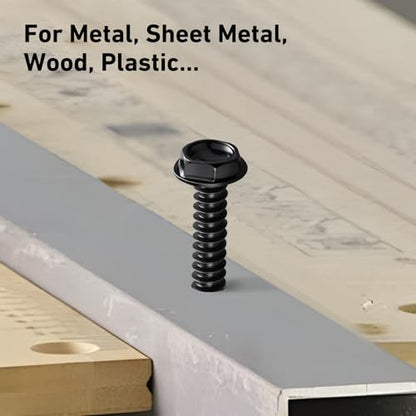 #8 x 1-1/4 Inch Self Drilling Screws, (139pcs) 1 lbs Black Self Tapping Screws for Metal, 410 Stainless Steel Hex Washer Head Sheet Metal Screw - color: Black 1lb Per Box, size: #8x1-1/4"
