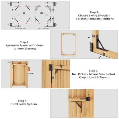 Wooden Gate Hardware Kit, Heavy Duty Anti Sag Outdoor Wood Corner Bracket
