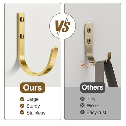 22LB Wall Hooks for Hanging Towel/Coat, Brushed Gold 5 Pack - color: Brushed Gold, size: 5 Pack