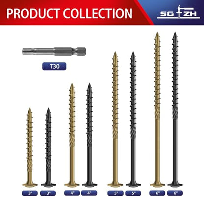 #14 x 5 Inch Lag Screws (57Pcs) 2lb. Structural Wood Screw, Black, Carbon Steel, Washer Head, Rust Resistant epoxy Coated, T30 Star Bit - color: Black, size: #14 x 5"