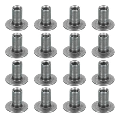 MECCANIXITY 16Pcs M6x17.5x15mm Brad Hole Tee Nut Carbon Steel T-Nut Round Base Plate Nut Furniture Hardware Flange Female Thread Insert Nuts for Wood Furniture - size: M6x17.5x15mm