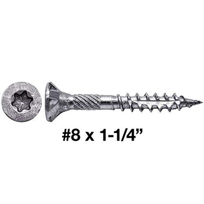 Jake Sales #8 x 1-1/4" Silver Star Stainless Steel Wood Screw Torx/Star Drive Head - 300 Grade Stainless Steel (1 Pound - 230 Approx. Screw Count) - color: STAINLESS STEEL, size: 8x1-1/4"