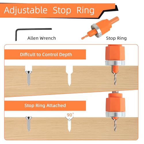 5-Piece Wood Countersink Drill Bit Set with Adjustable Depth Stops - style: Drill Bit