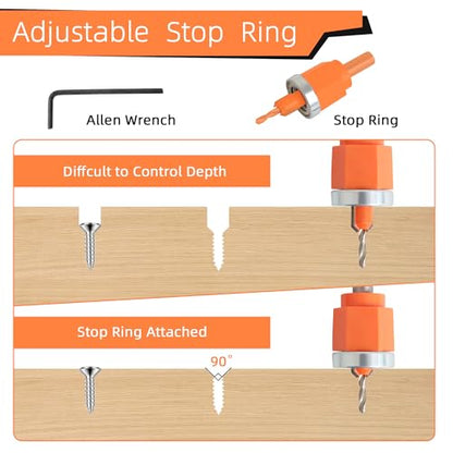 5-Piece Wood Countersink Drill Bit Set with Adjustable Depth Stops - style: Drill Bit