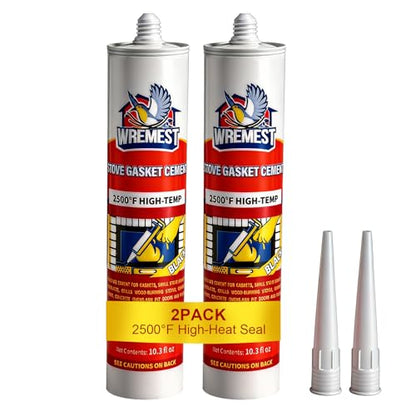 2500°F High Temp Stove Gasket Cement, Black 10 oz Silicate-Based Stove Pipe Sealant, Non-Flammable&Paintable Fireplace Sealant Caulk for Wood Stove,Chimneys, Ovens, Grills, Furnace & Flue Joints-2Pack