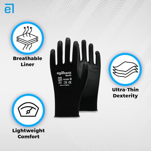 SanFit 121330 PU Coated Safety Work Gloves – Black Nylon Liner, Protective Gloves for Industrial (Sizes 6–11) - size: 8