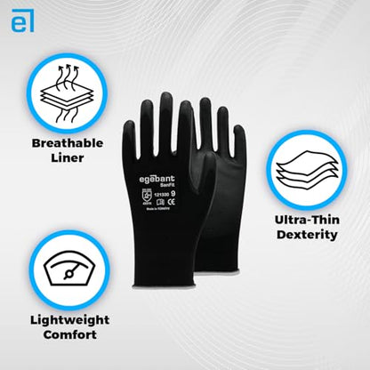 SanFit 121330 PU Coated Safety Work Gloves – Black Nylon Liner, Protective Gloves for Industrial (Sizes 6–11) - size: 8